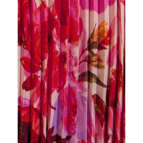 Gorgeous Lane Bryant Floral Pleated Dress Pink Red Size 24 3X Wedding Guest - Picture 5 of 9
